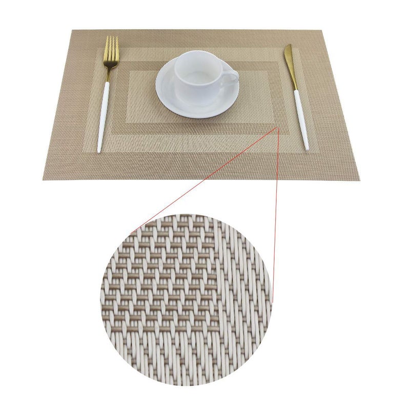 PIGCHCY Placemats Set of 6,Washable Woven Vinyl Kitchen Table Mats Non Slip Placemats,Heat Resistant Durable Placemats for Dining Table (Beige) - Image 2